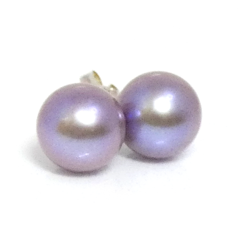 Purple/Violet 9.8mm Round Edison Pearl Stud Earrings